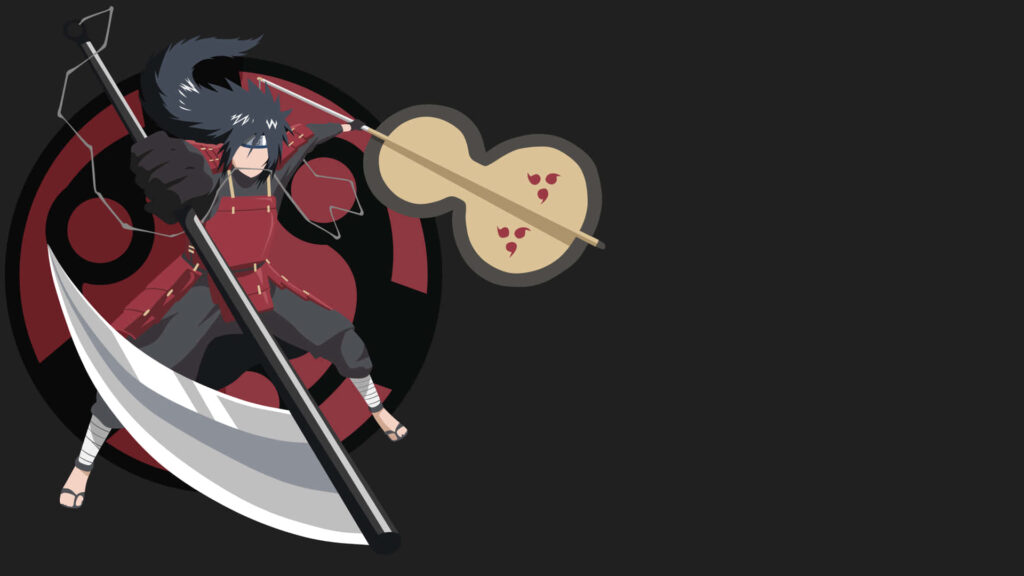 Minimalist Anime Wallpaper: Character with Bold Weapon & Shield