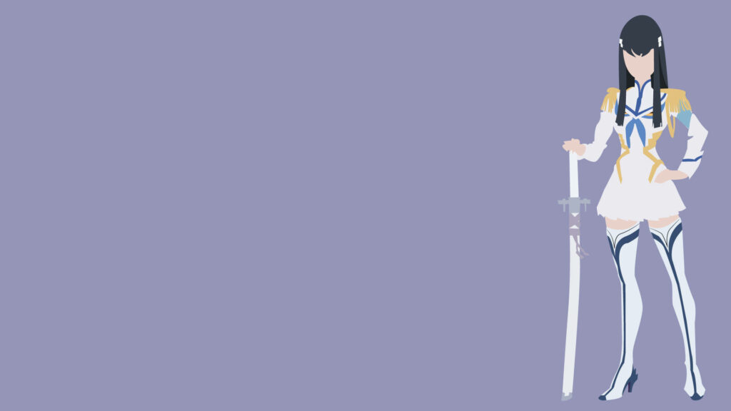 Confident Female Character Anime Wallpaper with Sword on Minimalist Background