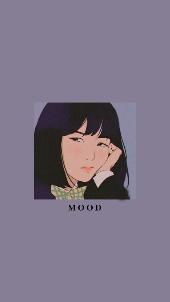 Minimalist Anime Wallpaper: Contemplative Cartoon Girl & Mood