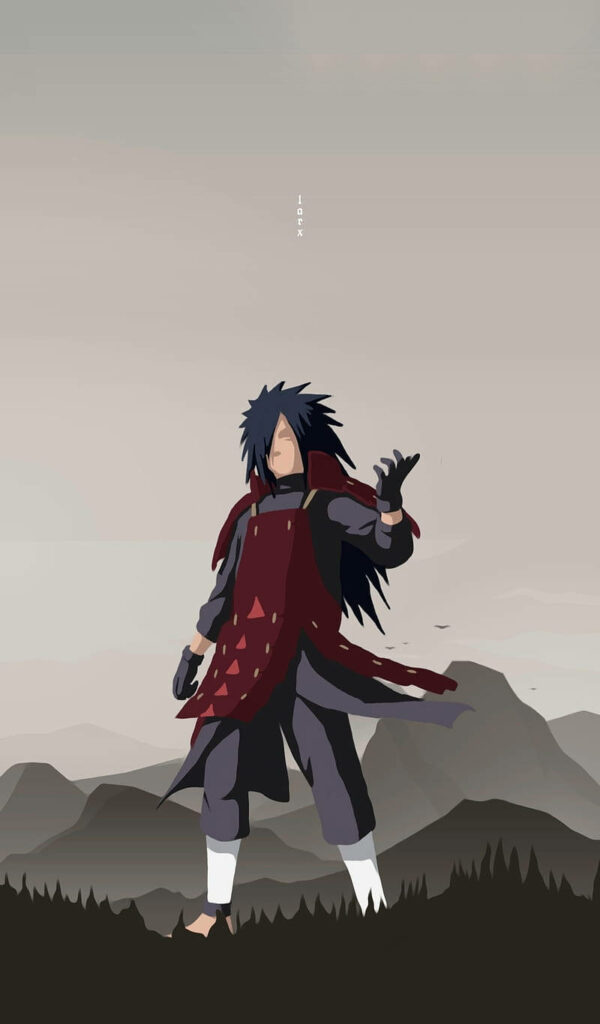 Minimalist Anime Wallpaper: Confident Character in Mountain Landscape