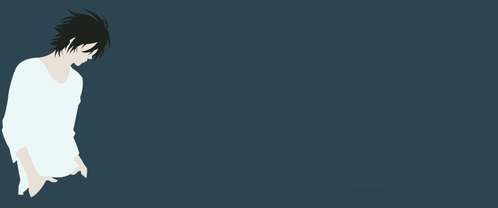 Minimalist Anime Wallpaper: Dark-Haired Character on Teal Background