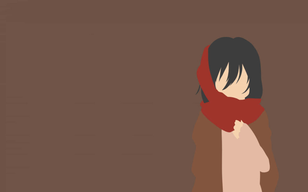 Minimalist Anime Character with Scarf on Brown Background Wallpaper