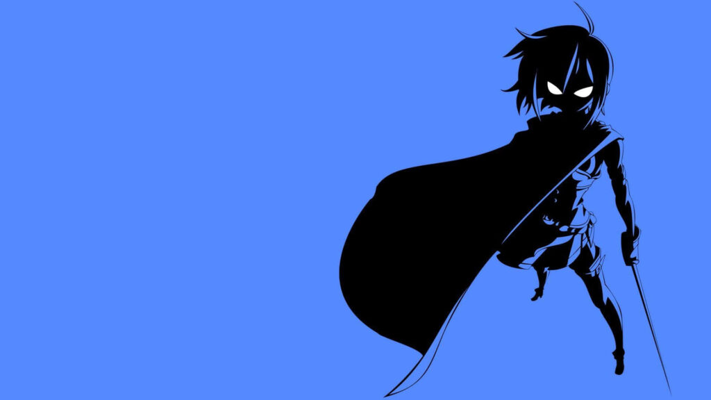 Minimalist Anime Wallpaper: Shadowy Figure on Bold Blue Background