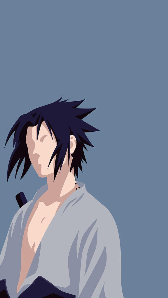 Minimalist Anime Wallpaper: Faceless Character on Muted Blue Background