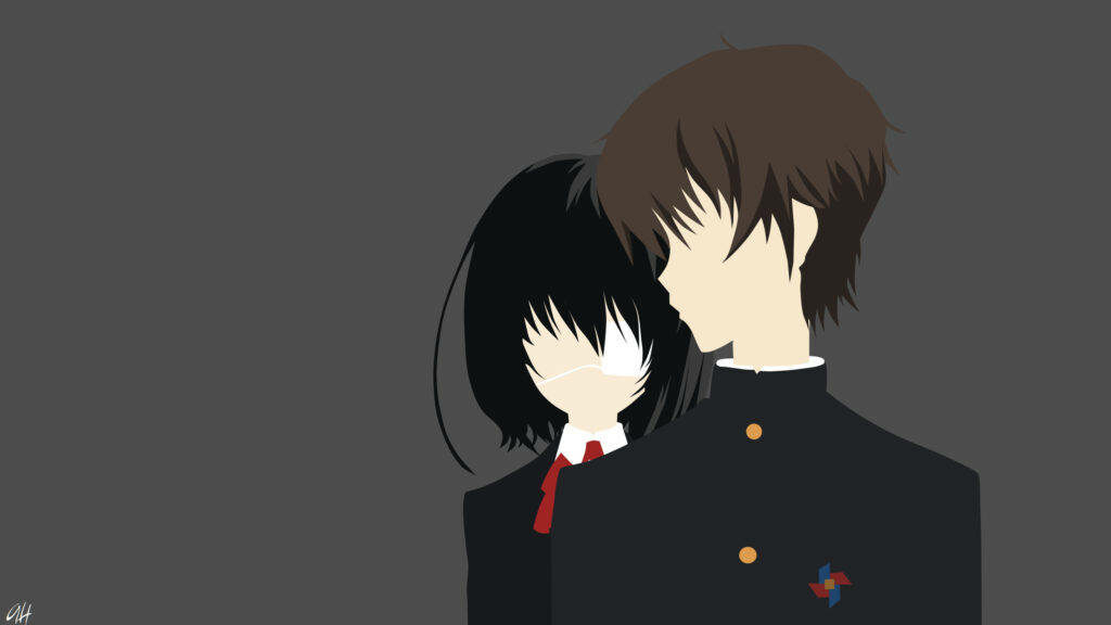 Minimalist Anime Wallpaper: Intimate Characters on Dark Background