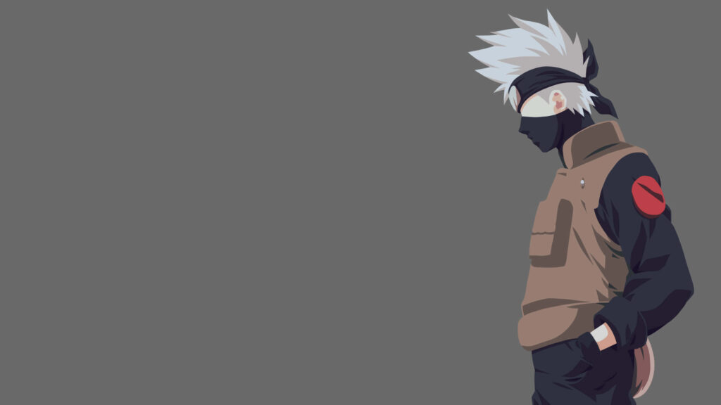 Minimalist Anime Wallpaper: Spiky White-Haired Character in Gray