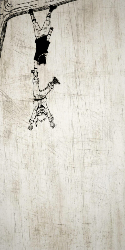 Minimalist Anime Wallpaper: Upside-Down Character Sketch Design