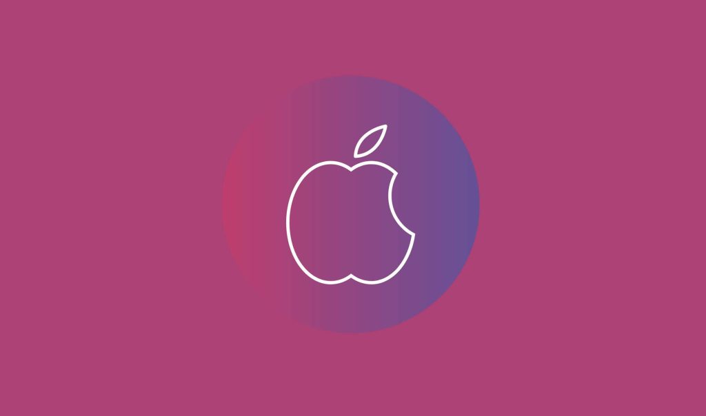 Minimalist Apple logo wallpaper white outline on vibrant purple gradient background desktop