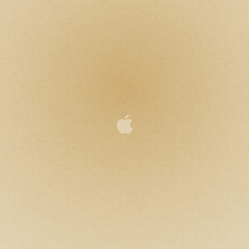 Minimalist Apple logo wallpaper on textured tan linen background for sleek modern devices