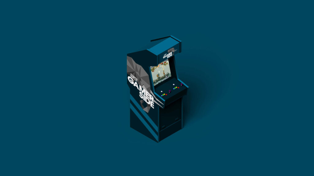 Minimalist Gaming Wallpaper: Classic Arcade Machine on Deep Teal Background