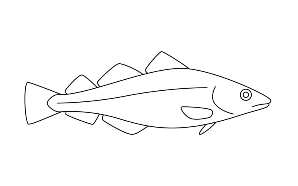 Minimalist Arctic Cod line drawing wallpaper with clean design on white background for decor