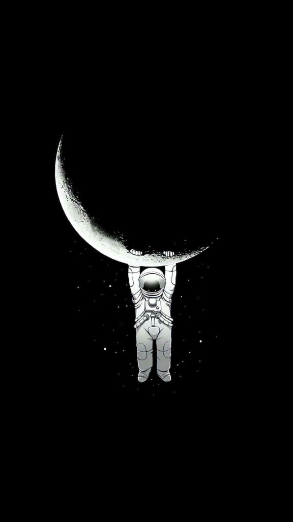 Minimalist Astronaut Wallpaper: Adventure on a Crescent Moon