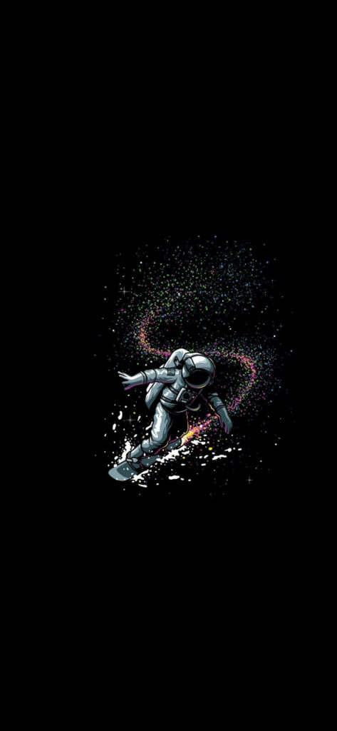 Minimalist Black Phone Wallpaper: Astronaut in Colorful Space Burst