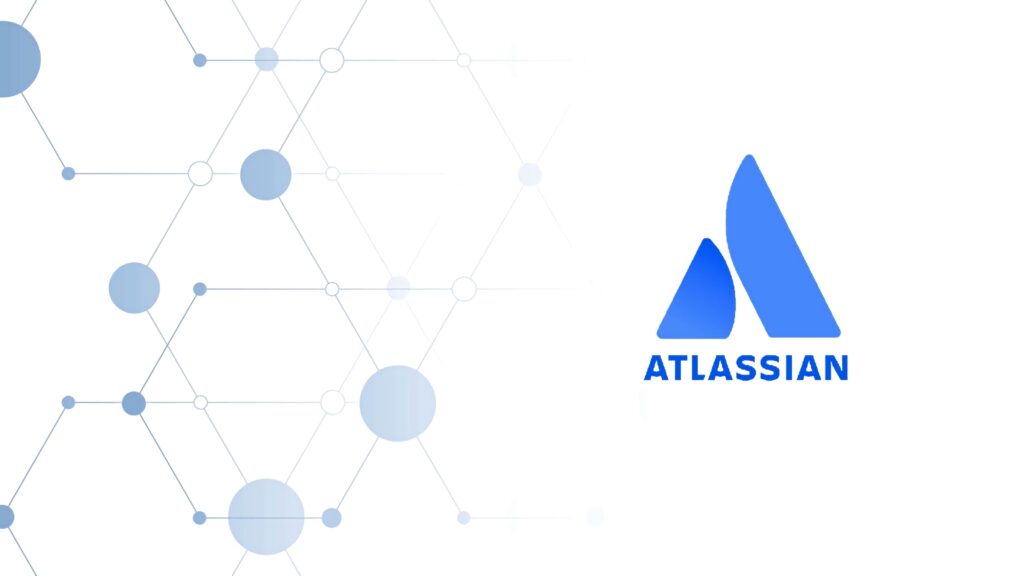 Minimalist Atlassian wallpaper with blue logo and abstract network patterns on white background