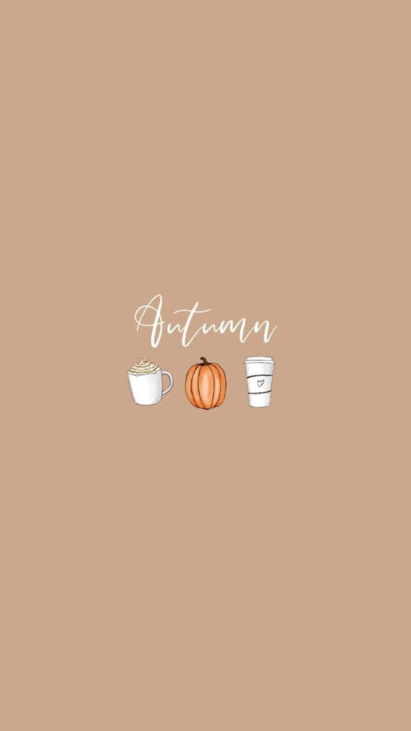 Cozy Autumn Phone Wallpaper: Minimalist Design with Calligraphy & Coffee