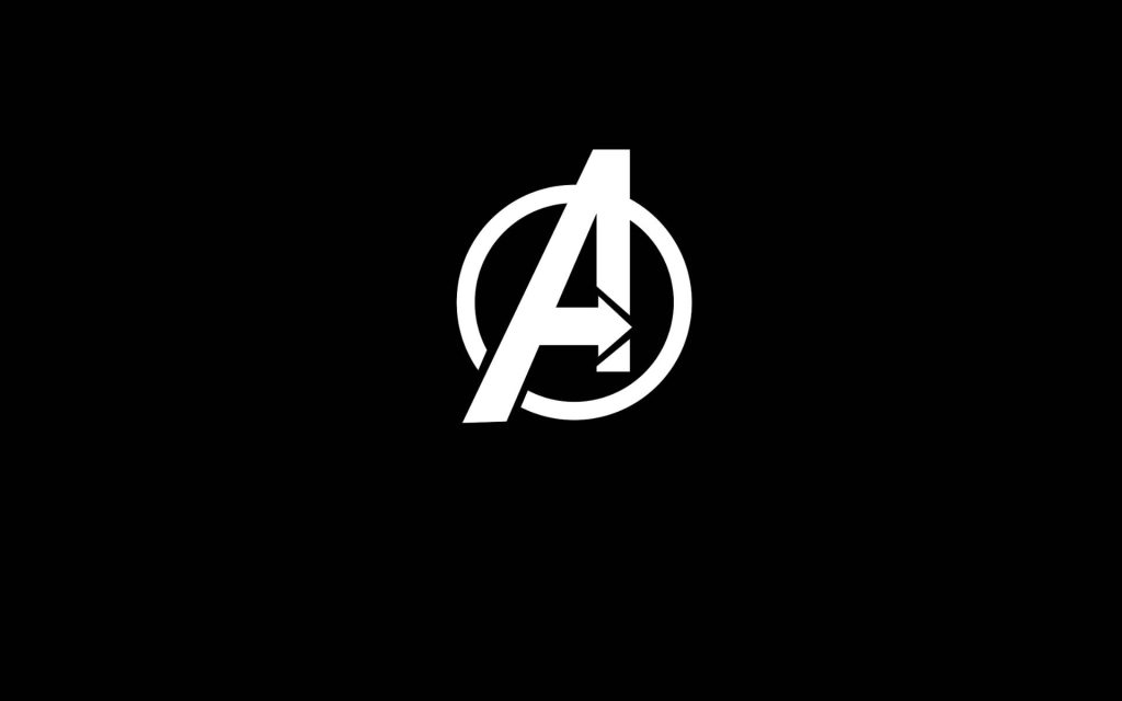 Minimalist Avengers logo wallpaper in white on deep black background for bold Marvel screens