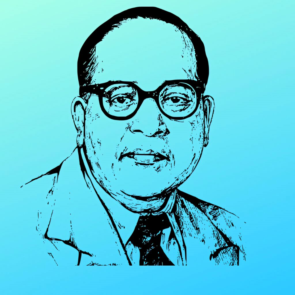 Minimalist line art portrait of B R Ambedkar with glasses on smooth blue gradient background Wallpaper