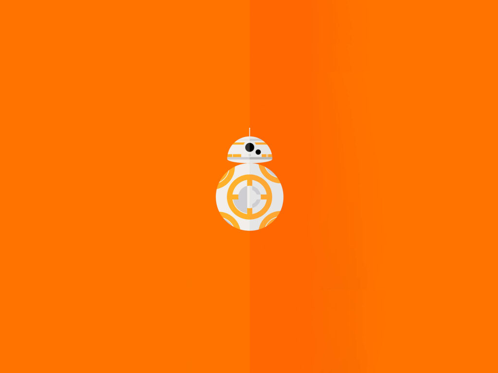 Minimalist BB-8 Star Wars wallpaper with vibrant orange background for modern playful design