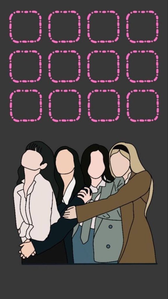 Minimalist BLACKPINK vector illustration on dark grey with pink grid for phone apps wallpaper