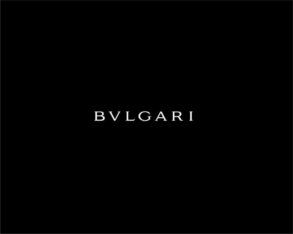 Minimalist BVLGARI logo wallpaper on black background elegant monochrome serif design