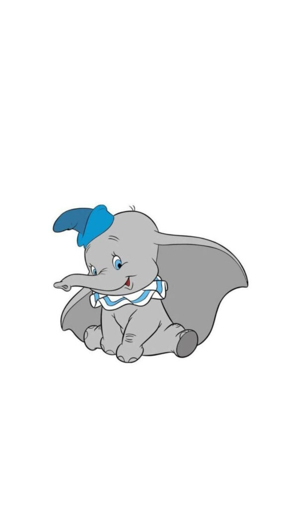 Minimalist Baby Dumbo wallpaper on white background soft gray blue tones cute Disney elephant