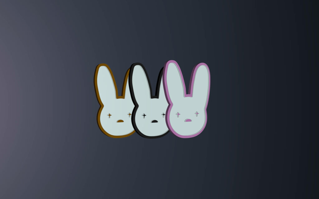 Minimalist Bad Bunny logo wallpaper with three colorful outlined bunny heads background