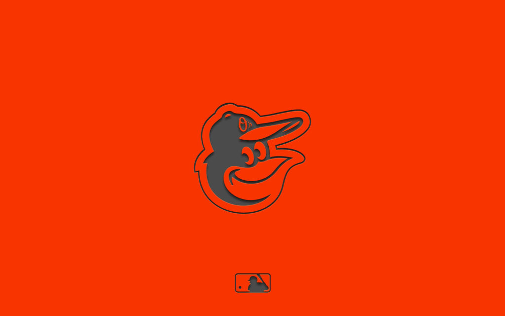 Minimalist Baltimore Orioles logo in gray and orange on bold orange background wallpaper
