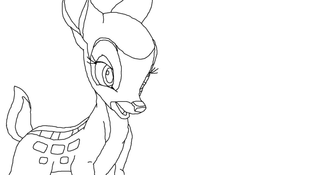 Minimalist Bambi line drawing wallpaper with gentle expression on clean white background