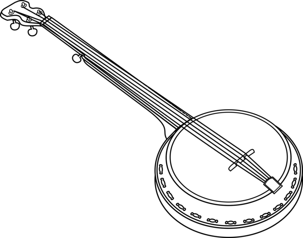 Minimalist Banjo Line Art Wallpaper on Transparent PNG Background