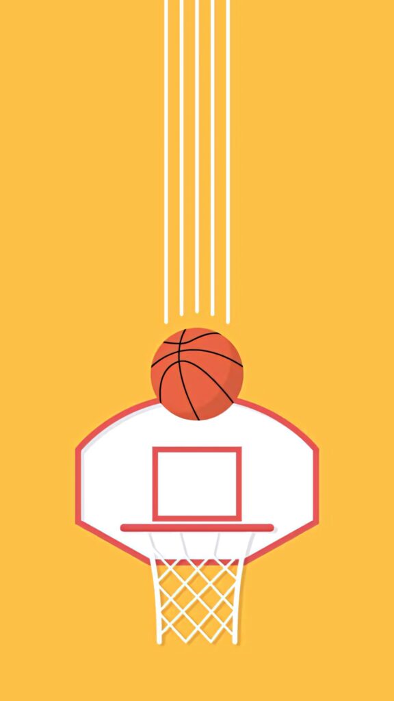 Minimalist Basketball Wallpaper: Hoop & Ball on Bright Orange Background