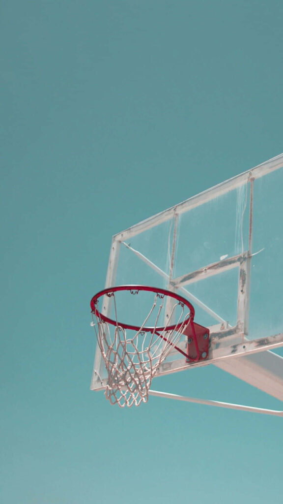 Minimalist Basketball Hoop Wallpaper Against Serene Cyan Sky