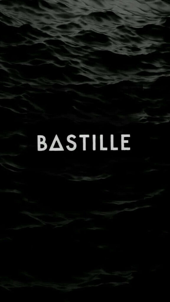 Minimalist Bastille wallpaper with bold white letters on dark rippling water textured background