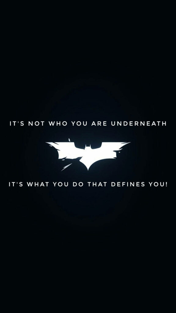 Minimalist Batman logo with inspiring quote on dark background iPhone wallpaper for fans