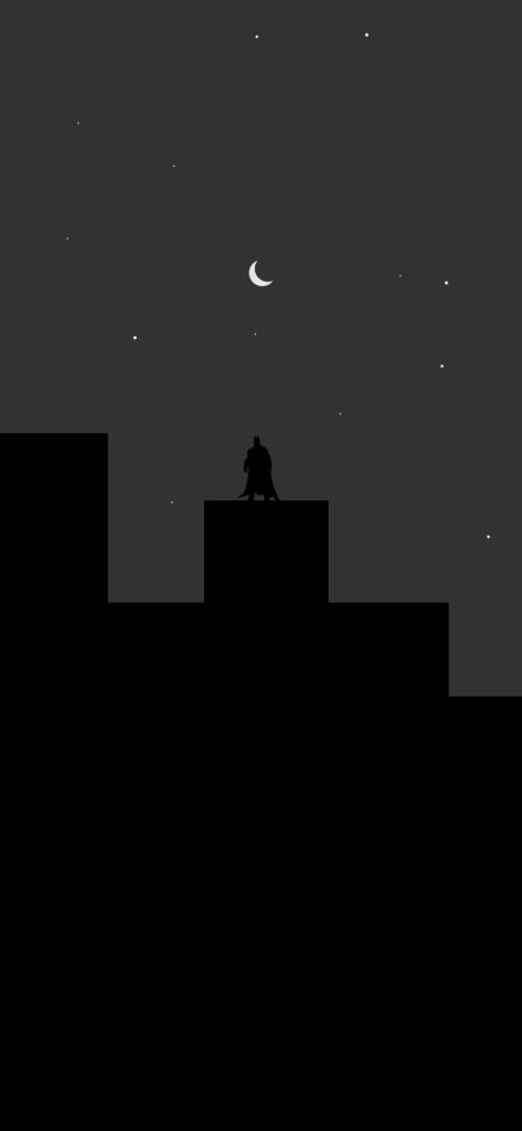 Minimalist Batman Phone Wallpaper: Silhouette on Starry Rooftop