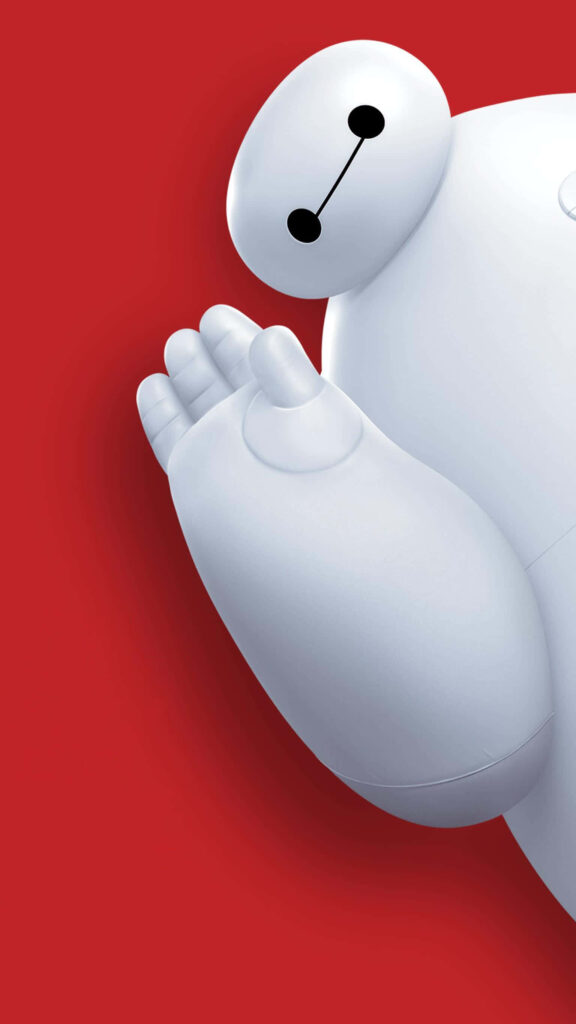Minimalist Baymax wallpaper waving on bold red background perfect for Baymax fans phone background