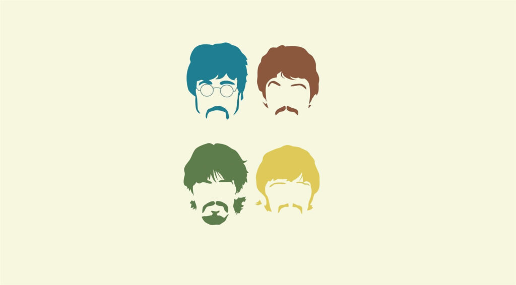 Minimalistic colorful Beatles silhouettes wallpaper featuring John Lennon Paul McCartney George Harrison Ringo Starr