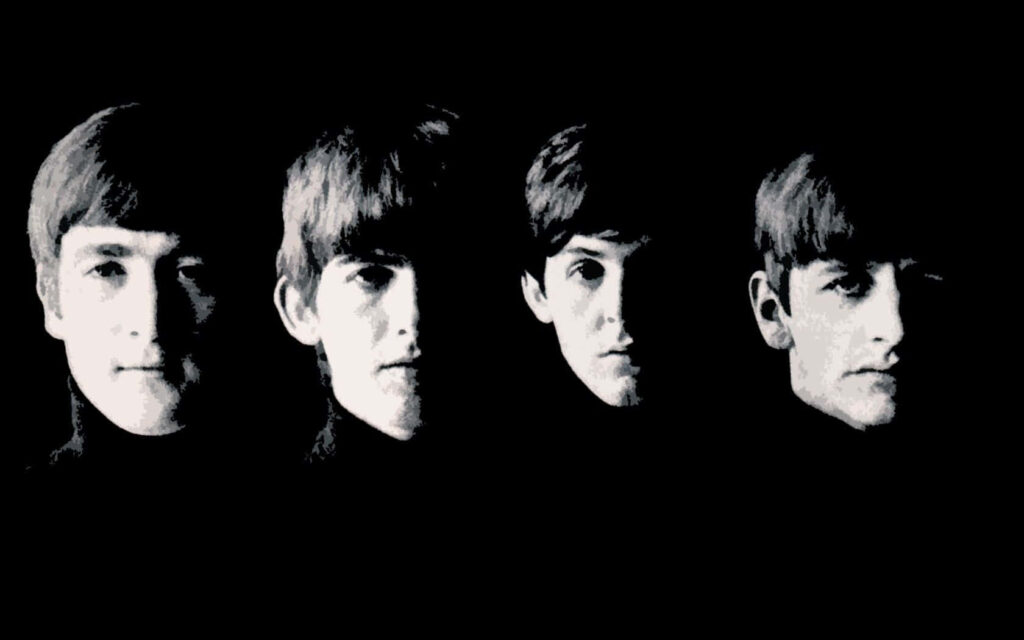 Minimalist Beatles Wallpaper: Iconic Faces on Dark Background