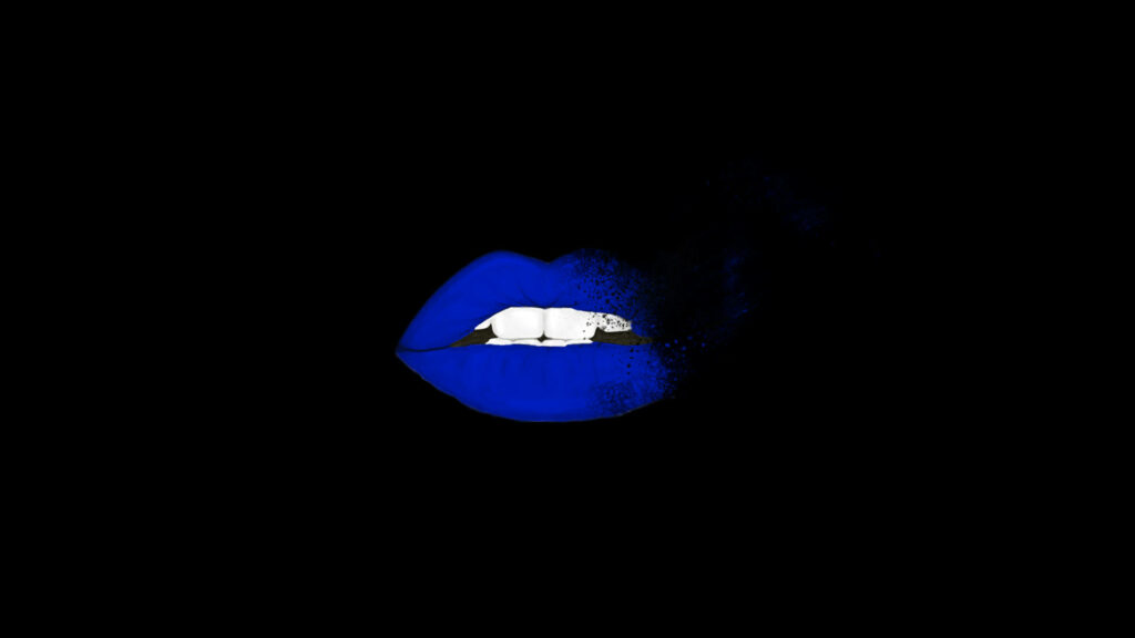 Minimalistic Beauty: Faded Blue Lips on Black Background Wallpaper