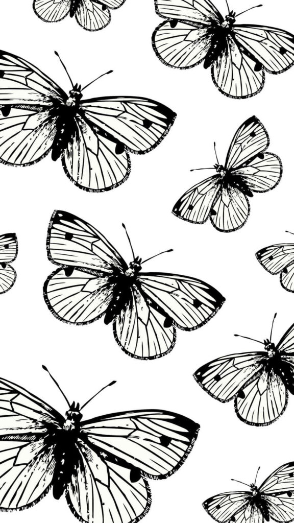 Beige Aesthetic Wallpaper: Delicate Black & White Butterfly Design