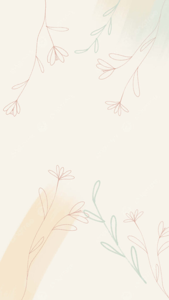 Minimalist Beige Wallpaper with Delicate Plant Line Drawings