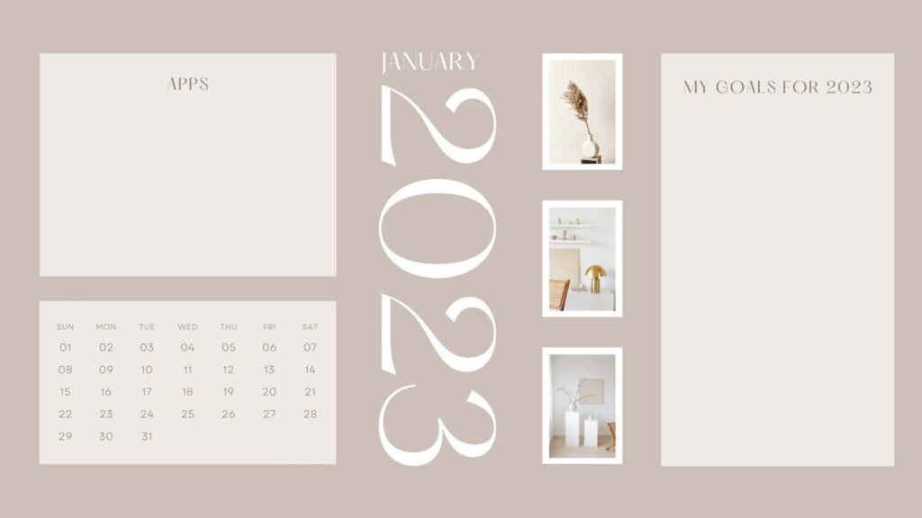 Minimalist Beige Wallpaper with January 2023 Calendar & Goals