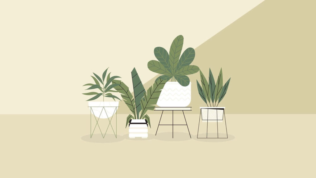 Minimalist Beige Wallpaper with Stylish Potted Plants Design