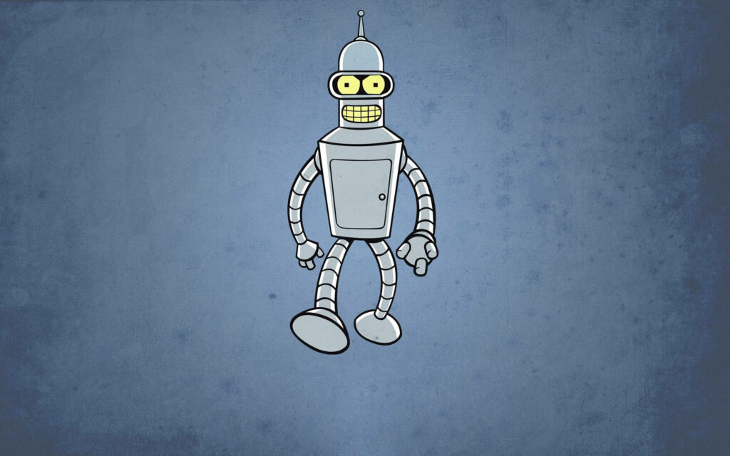 Minimalist Bender Wallpaper: Futurama Robot on Blue Background