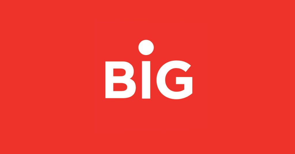 Minimalist red wallpaper with bold white BIG logo on vibrant light red background for screen