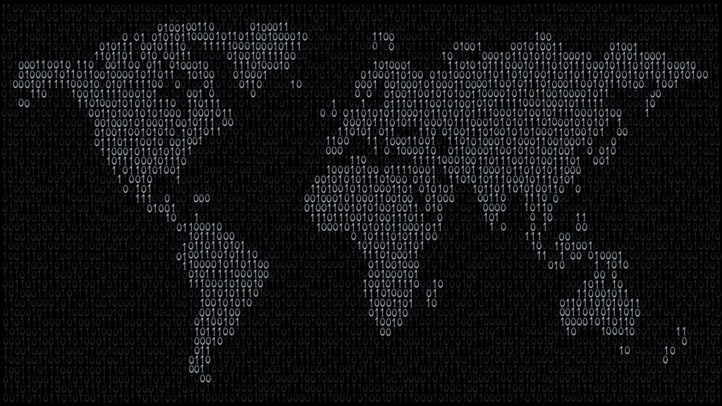 Minimalist smart wallpaper with human face silhouette in cascading binary code background