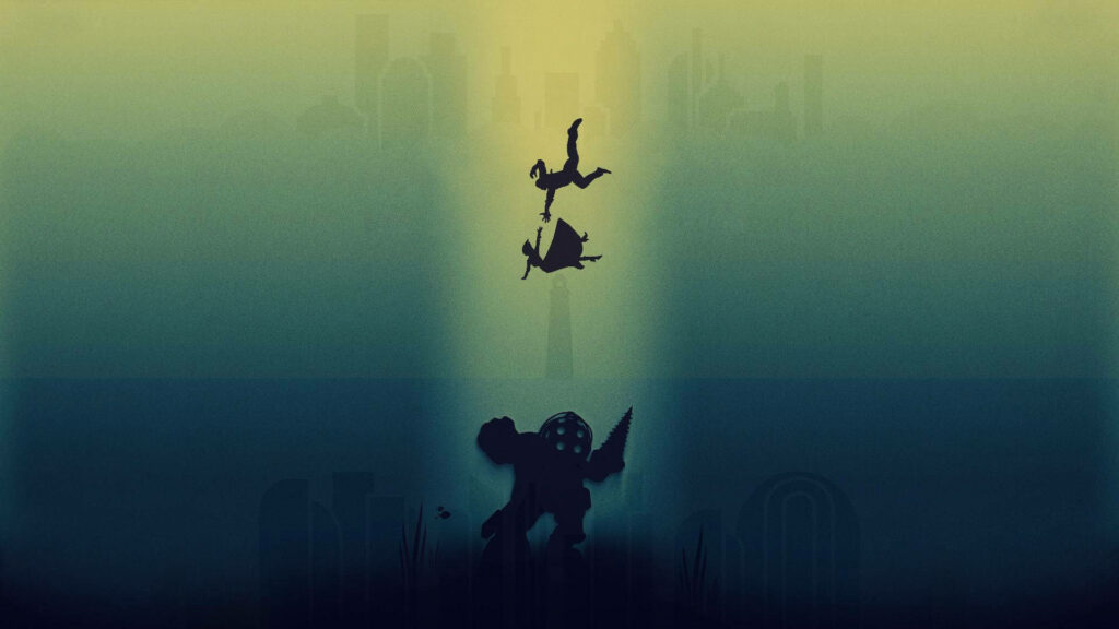 Minimalist BioShock Wallpaper: Dark Silhouettes & Iconic Big Daddy