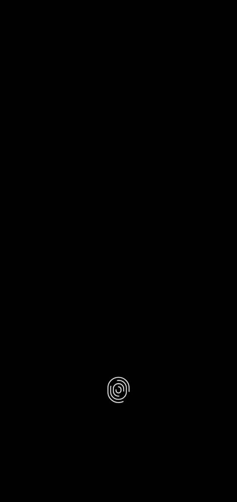 Minimalist biometric fingerprint scanner icon on black background high contrast phone wallpaper