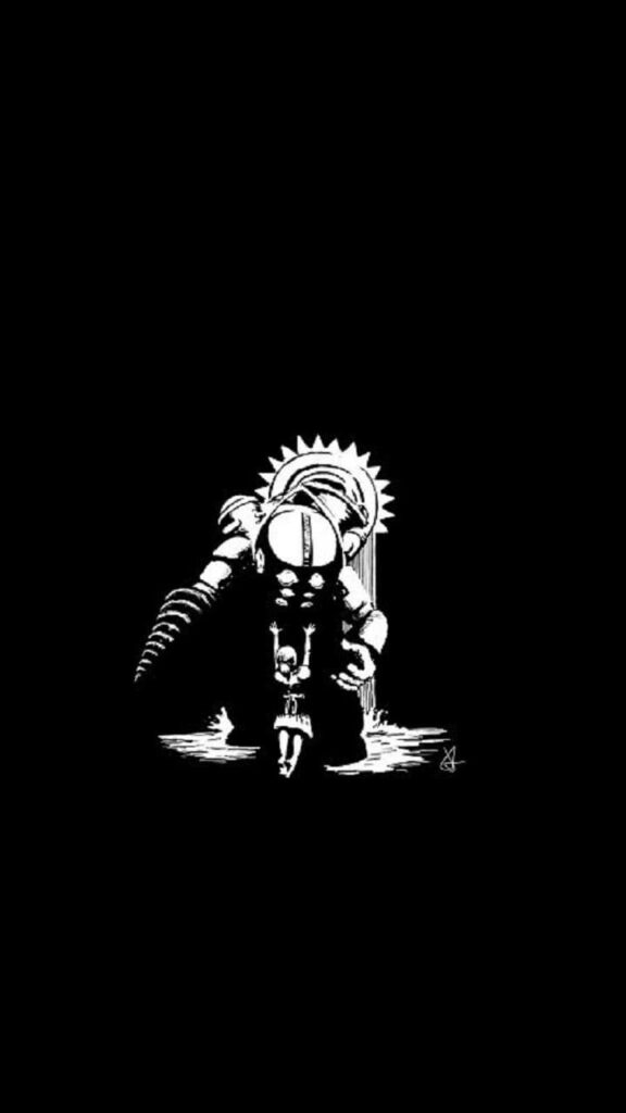 Minimalist Bioshock Wallpaper: Big Daddy & Little Sister in Duo Design