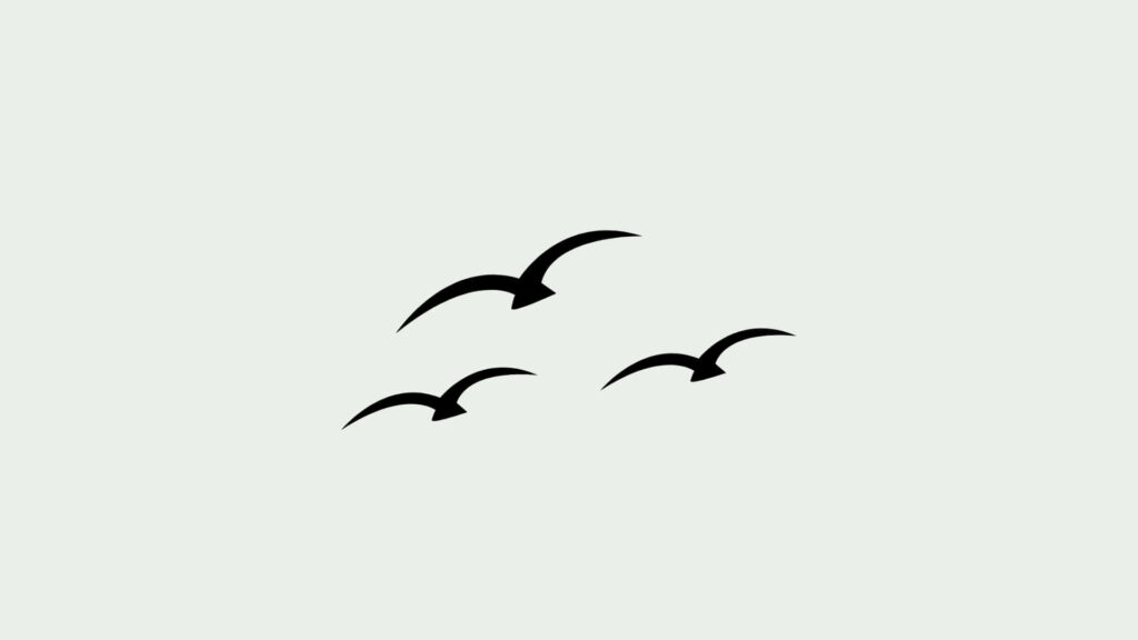 Elegant Sage Green Wallpaper with Black Silhouettes of Flying Birds