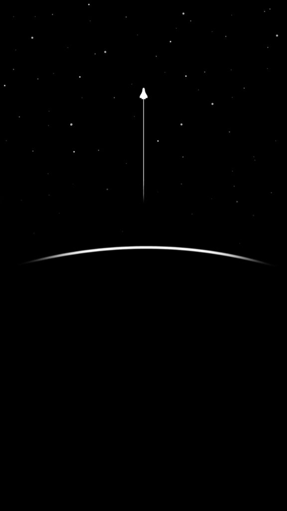 Minimalist Black AMOLED Wallpaper with Stars & Rocket Horizon